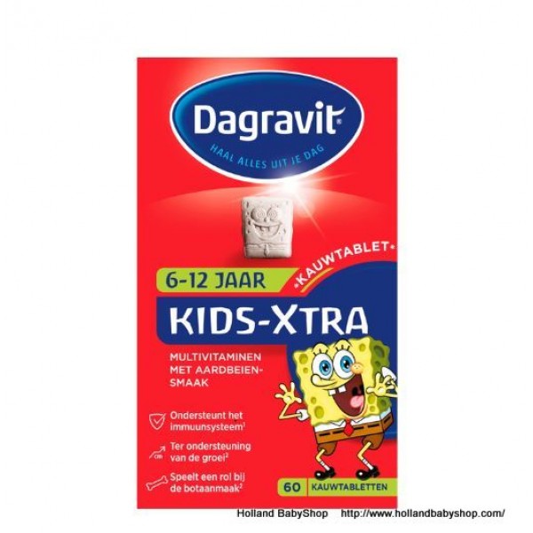 Buik brug cafetaria Dagravit Kids Xtra Multivitamins 6-12 Years Chewable Strawberry flavor 60pc